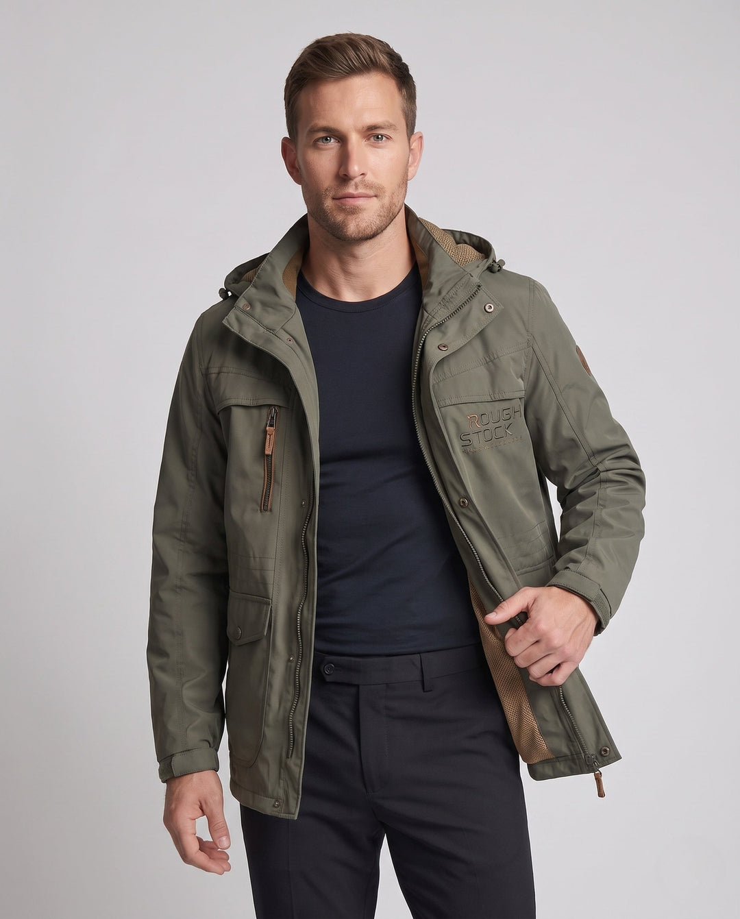 Men's Hooded Field Jacket made of water-repellent canvas with breathable mesh inner lining and multifunction pockets Hudson & Parker