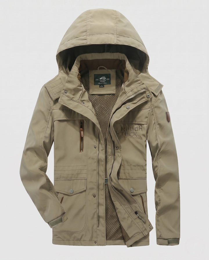 Men's Hooded Field Jacket made of water-repellent canvas with breathable mesh inner lining and multifunction pockets Hudson & Parker