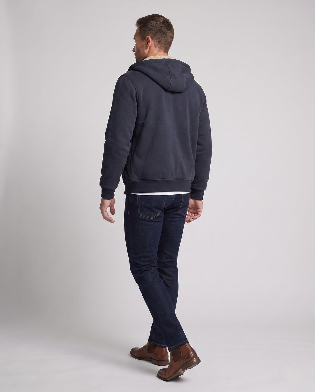 Men's Hooded Fleece Jacket with Sherpa Lining, Zipper and Ribbed Cuffs Hudson & Parker