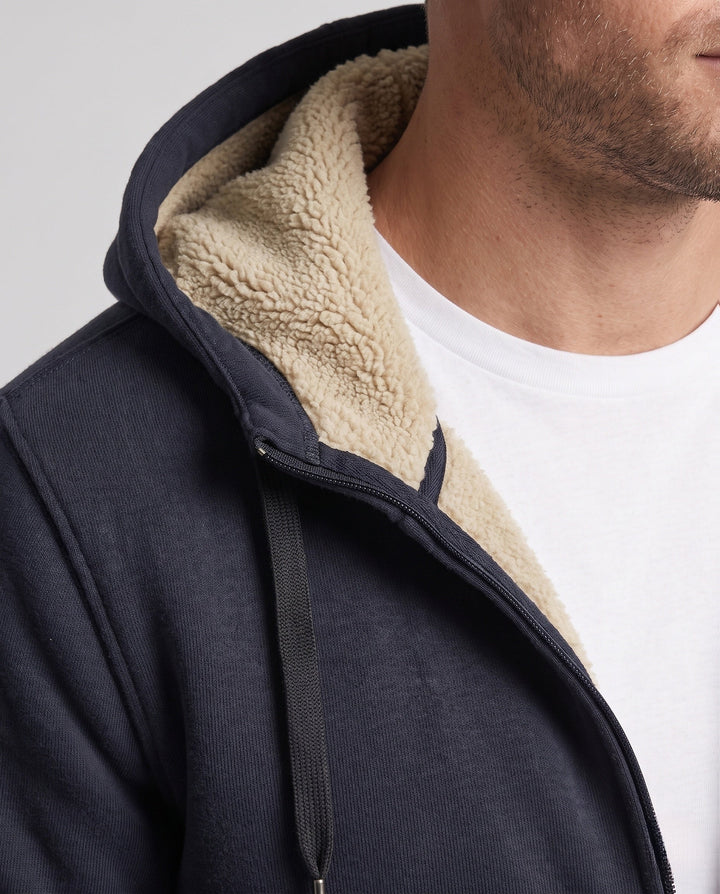 Men's Hooded Fleece Jacket with Sherpa Lining, Zipper and Ribbed Cuffs Hudson & Parker