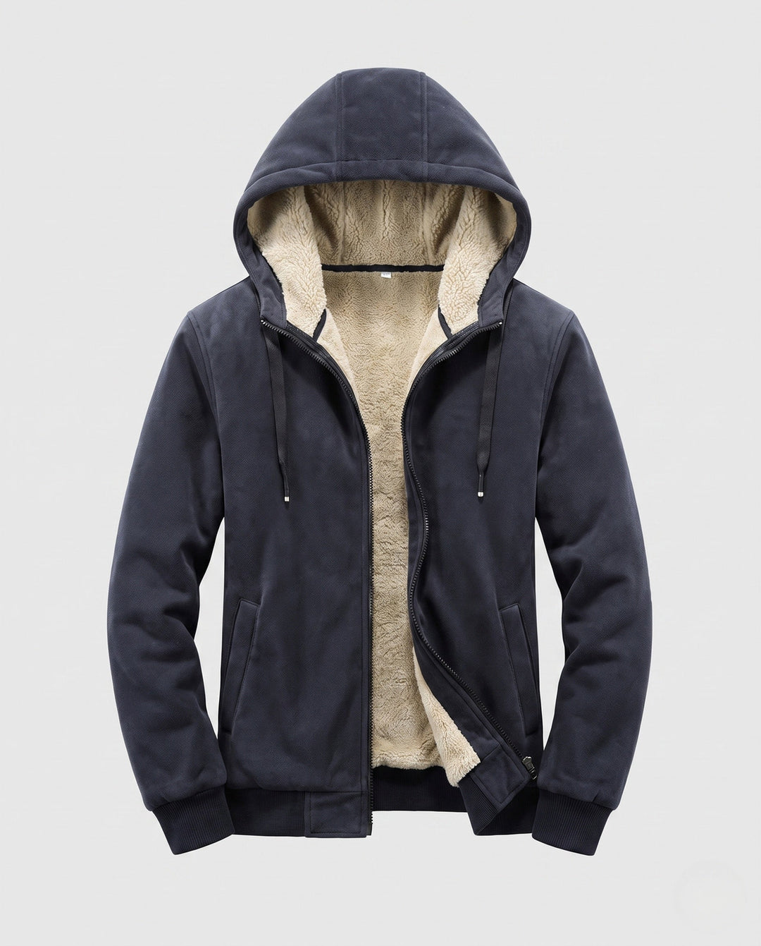 Men's Hooded Fleece Jacket with Sherpa Lining, Zipper and Ribbed Cuffs Hudson & Parker