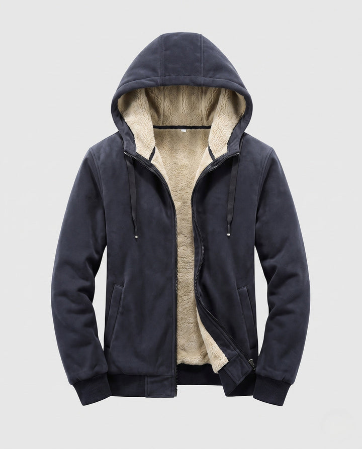 Men's Hooded Fleece Jacket with Sherpa Lining, Zipper and Ribbed Cuffs Hudson & Parker
