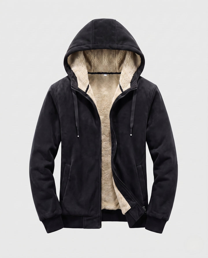 Men's Hooded Fleece Jacket with Sherpa Lining, Zipper and Ribbed Cuffs Hudson & Parker