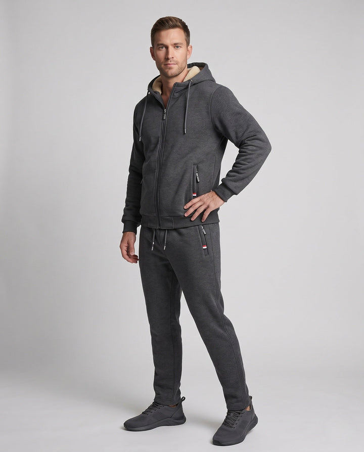 Men's hoodie sweat set with teddy lining, zip pockets and elastic waistband Hudson & Parker