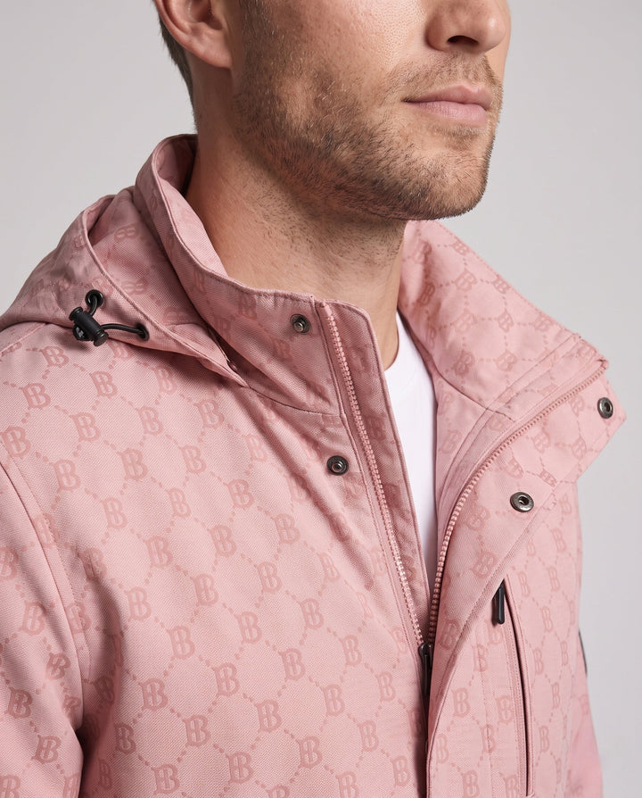Men's hooded parka with allover monogram water-repellent nylon blend and multifunction pockets Hudson & Parker