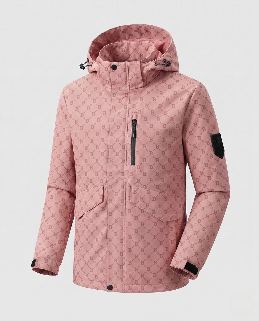 Men's hooded parka with allover monogram water-repellent nylon blend and multifunction pockets Hudson & Parker