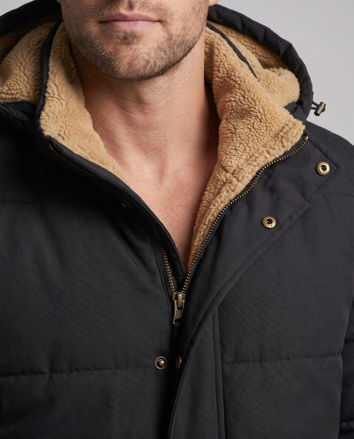 Men's hooded parka with all-over teddy fleece lining and thermal insulation Hudson & Parker
