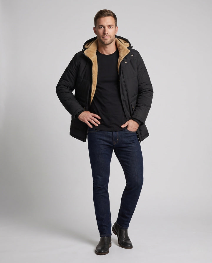 Men's hooded parka with all-over teddy fleece lining and thermal insulation Hudson & Parker