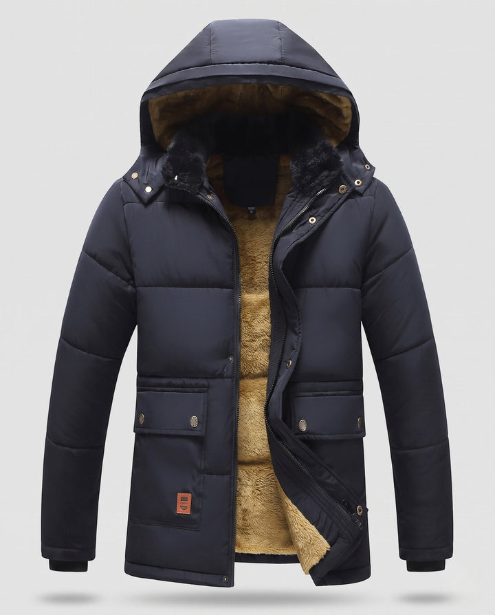 Men's hooded parka with all-over teddy fleece lining and thermal insulation Hudson & Parker