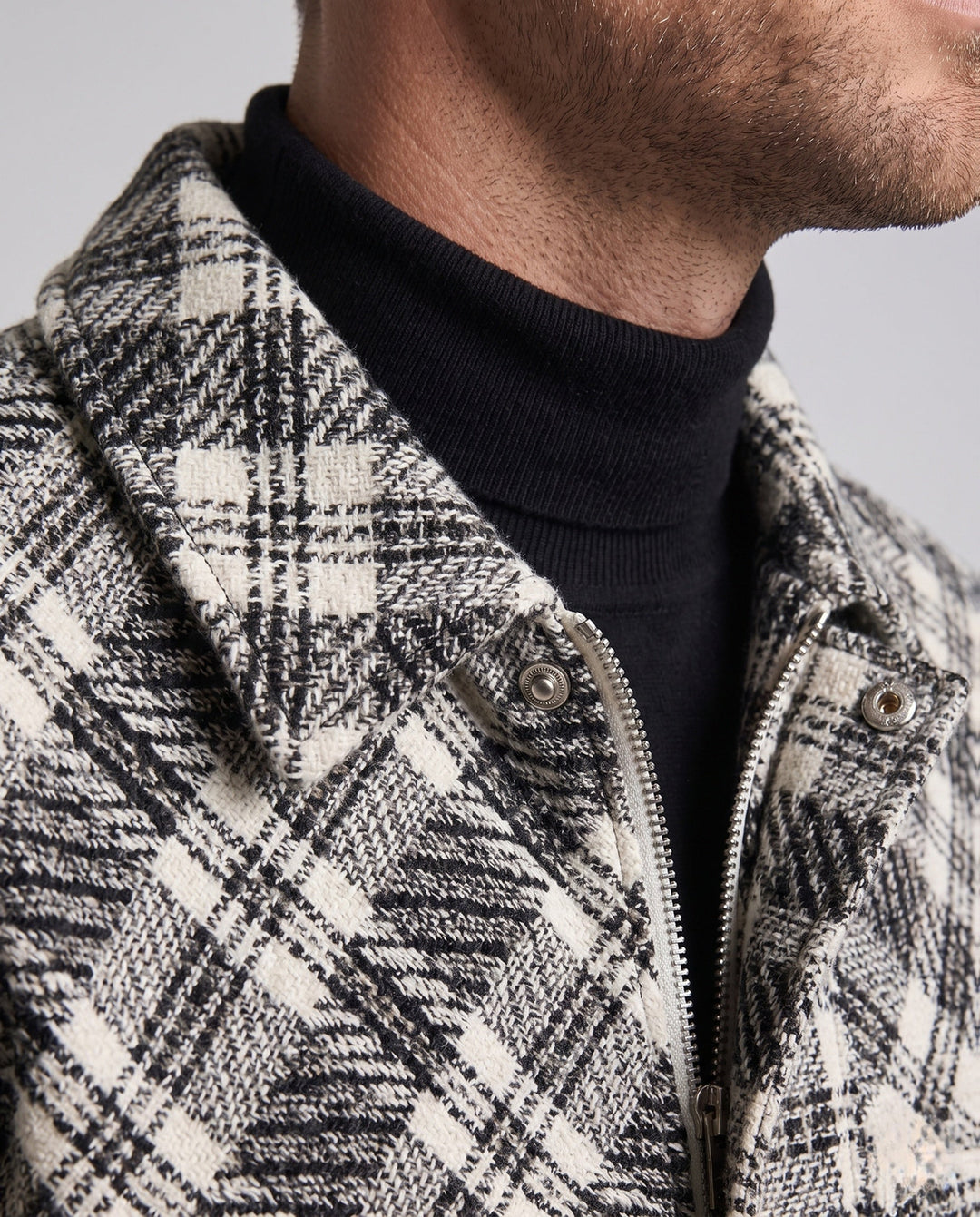 Men's Checkered Blend College Jacket with Faux Leather Sleeves and Ribbed Cuffs Hudson & Parker