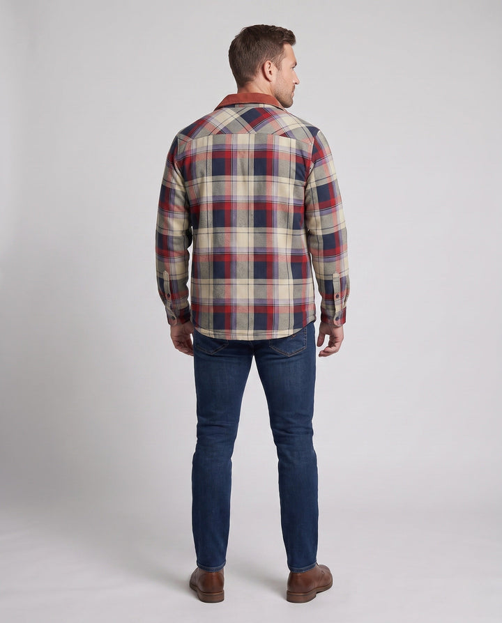 Men's Checkered Overshirt Jacket with Warm Teddy Lining and Flap Pockets Hudson & Parker