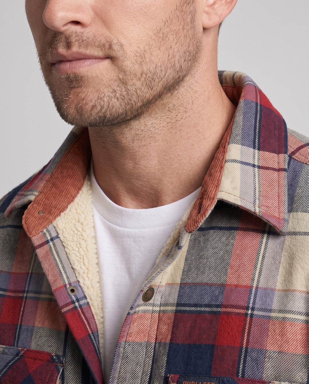 Men's Checkered Overshirt Jacket with Warm Teddy Lining and Flap Pockets Hudson & Parker