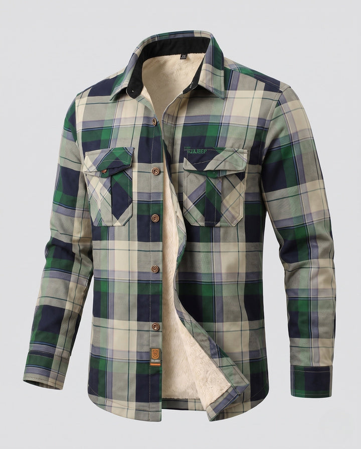Men's Checkered Overshirt Jacket with Warm Teddy Lining and Flap Pockets Hudson & Parker
