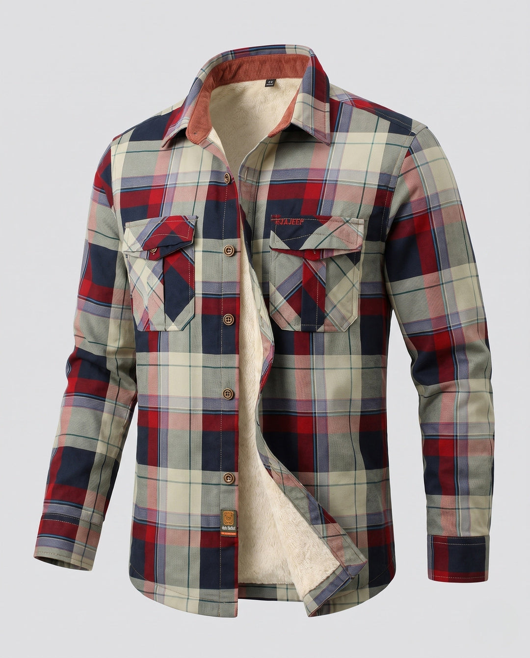 Men's Checkered Overshirt Jacket with Warm Teddy Lining and Flap Pockets Hudson & Parker