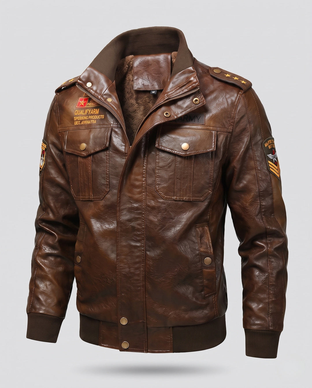 Men's synthetic leather pilot jacket with warming teddy lining and shoulder epaulettes Hudson & Parker