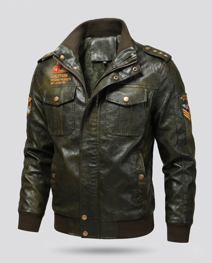 Men's synthetic leather pilot jacket with warming teddy lining and shoulder epaulettes Hudson & Parker