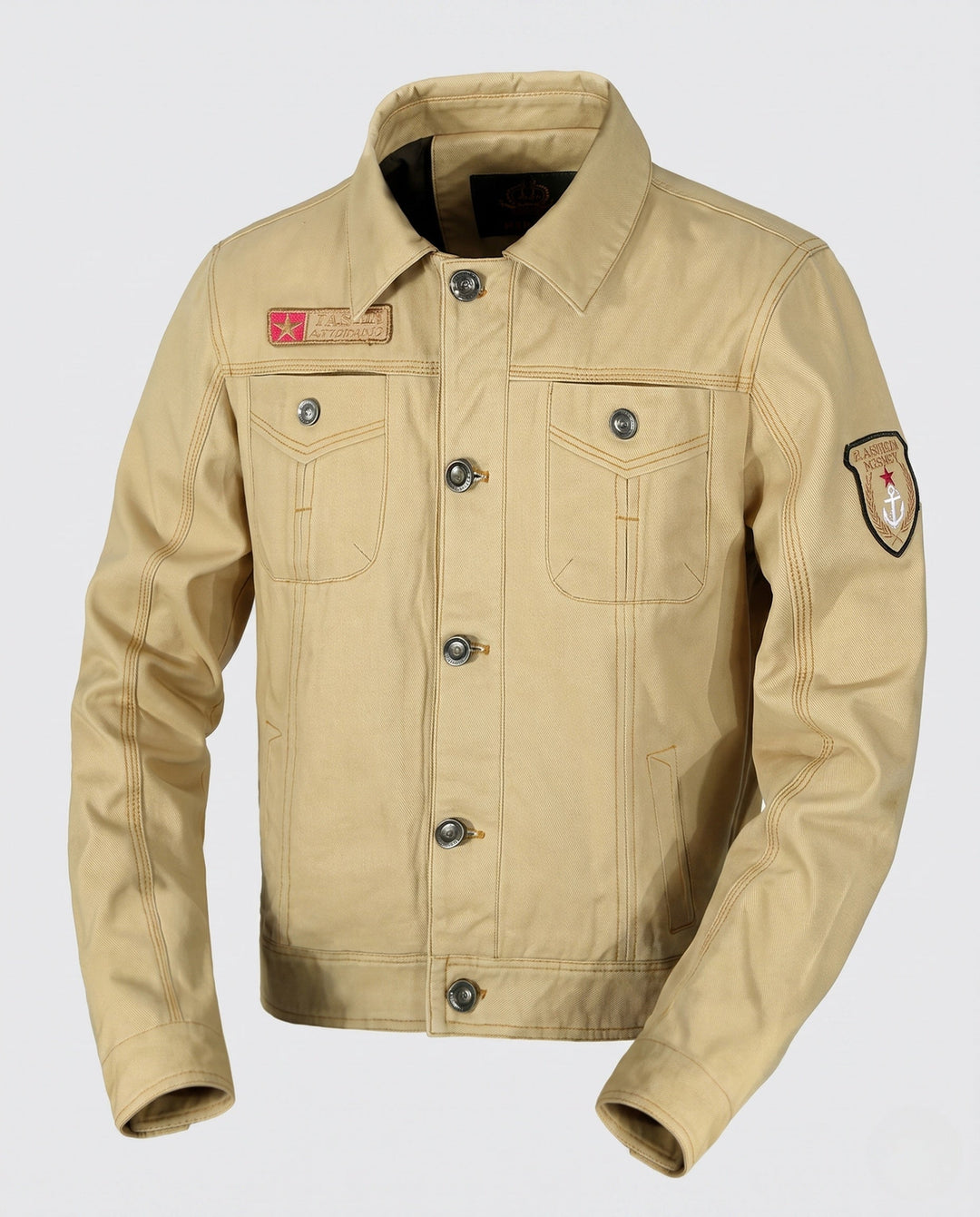 Men's short cut canvas trucker jacket in workwear look with shirt collar, flap pockets and sleeve patch Hudson & Parker