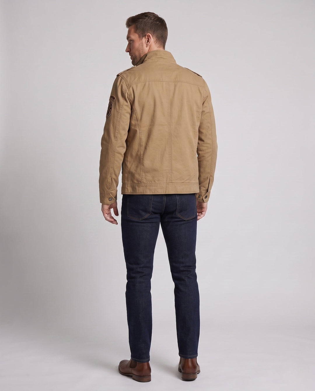 Men's short-cut field canvas jacket in military style with chest flap pockets and stand-up collar Hudson & Parker
