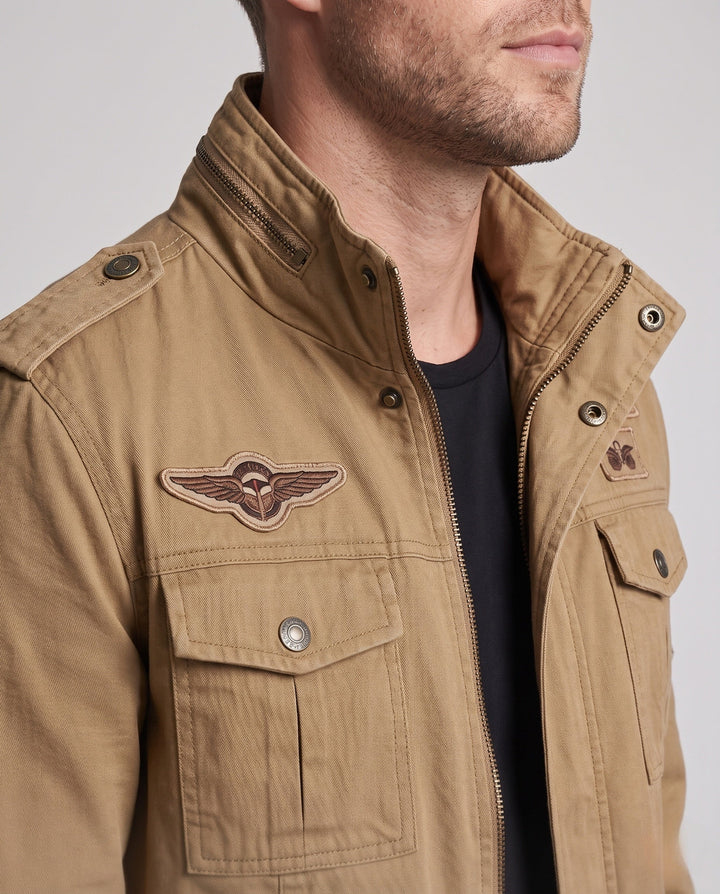 Men's short-cut field canvas jacket in military style with chest flap pockets and stand-up collar Hudson & Parker