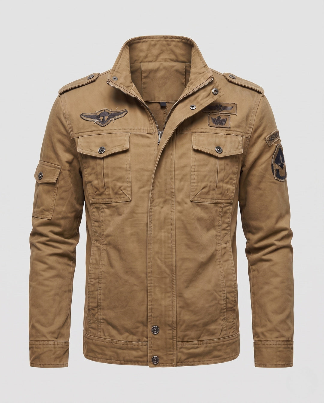 Men's short-cut field canvas jacket in military style with chest flap pockets and stand-up collar Hudson & Parker
