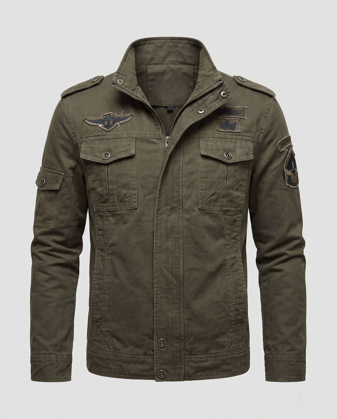 Men's short-cut field canvas jacket in military style with chest flap pockets and stand-up collar Hudson & Parker