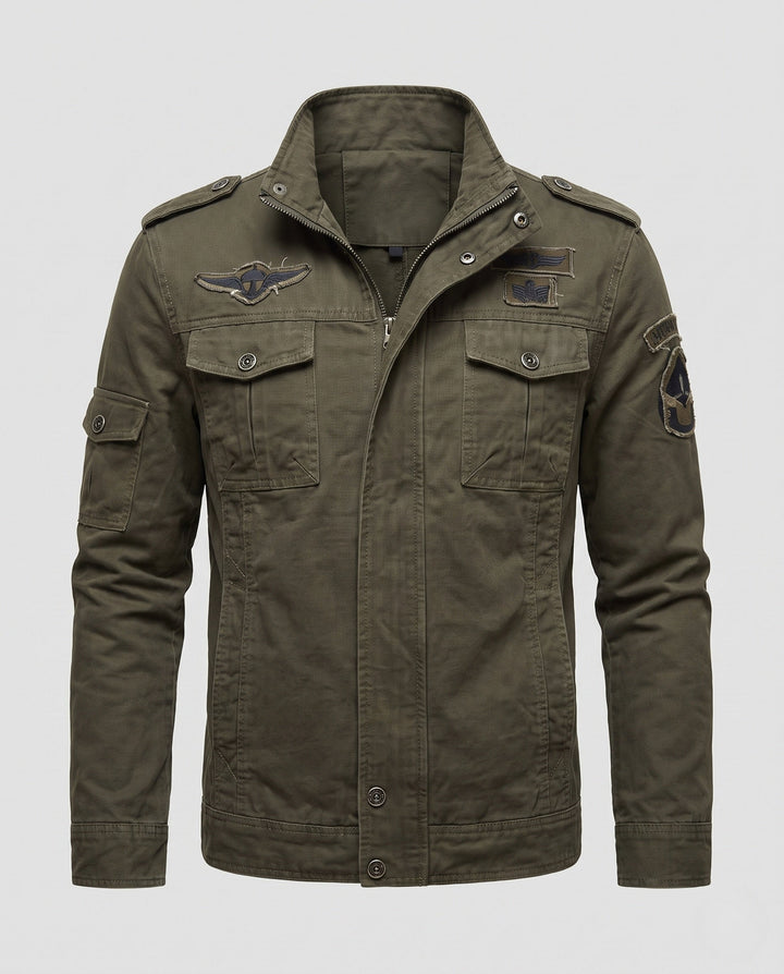 Men's short-cut field canvas jacket in military style with chest flap pockets and stand-up collar Hudson & Parker