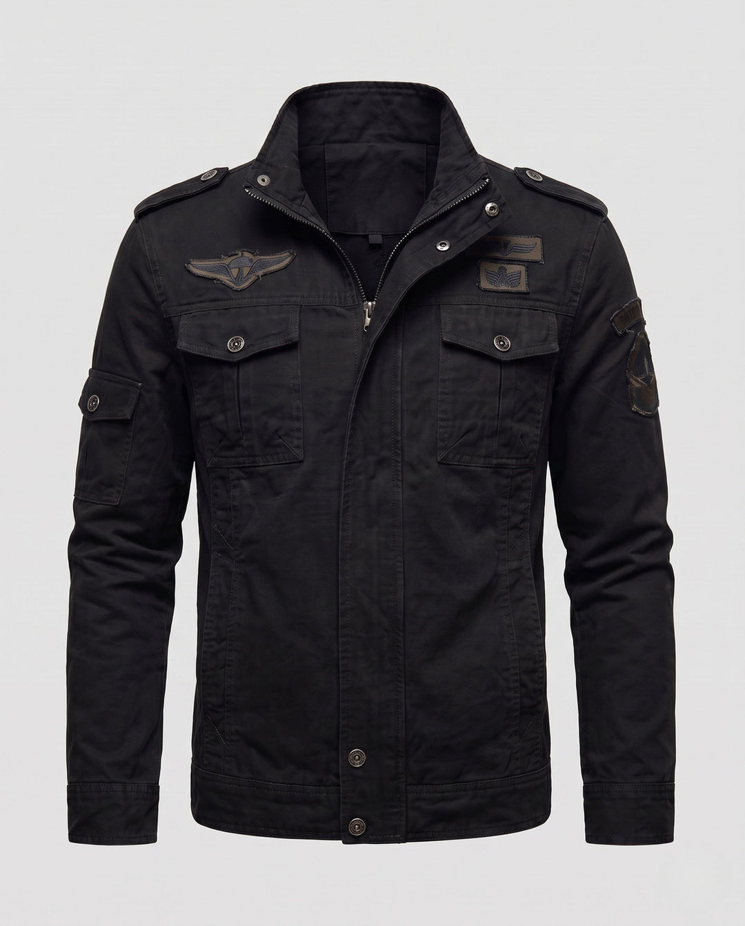 Men's short-cut field canvas jacket in military style with chest flap pockets and stand-up collar Hudson & Parker