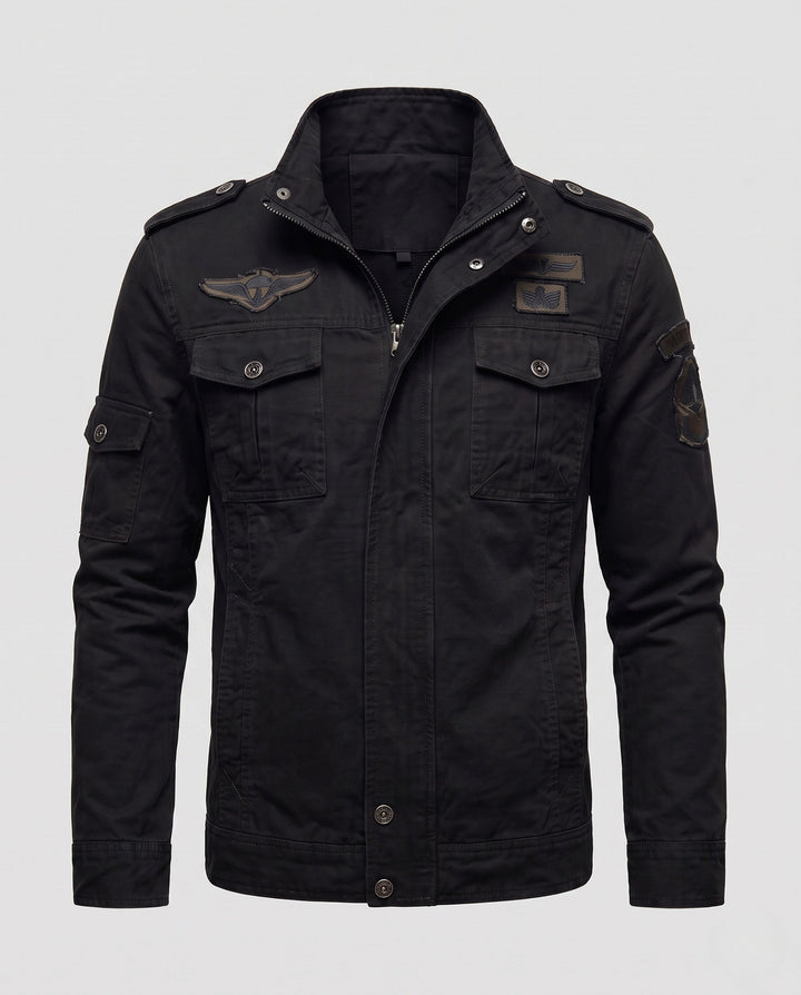 Men's short-cut field canvas jacket in military style with chest flap pockets and stand-up collar Hudson & Parker