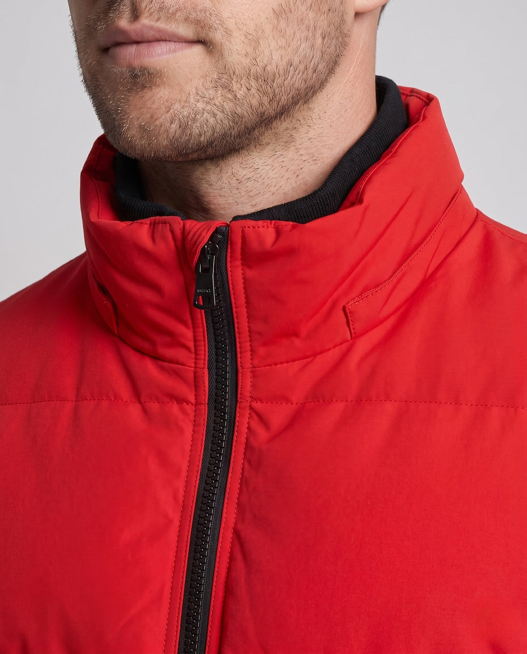 Men's short padded quilted jacket with high stand-up collar, ribbed cuffs and sleeve patch Hudson & Parker