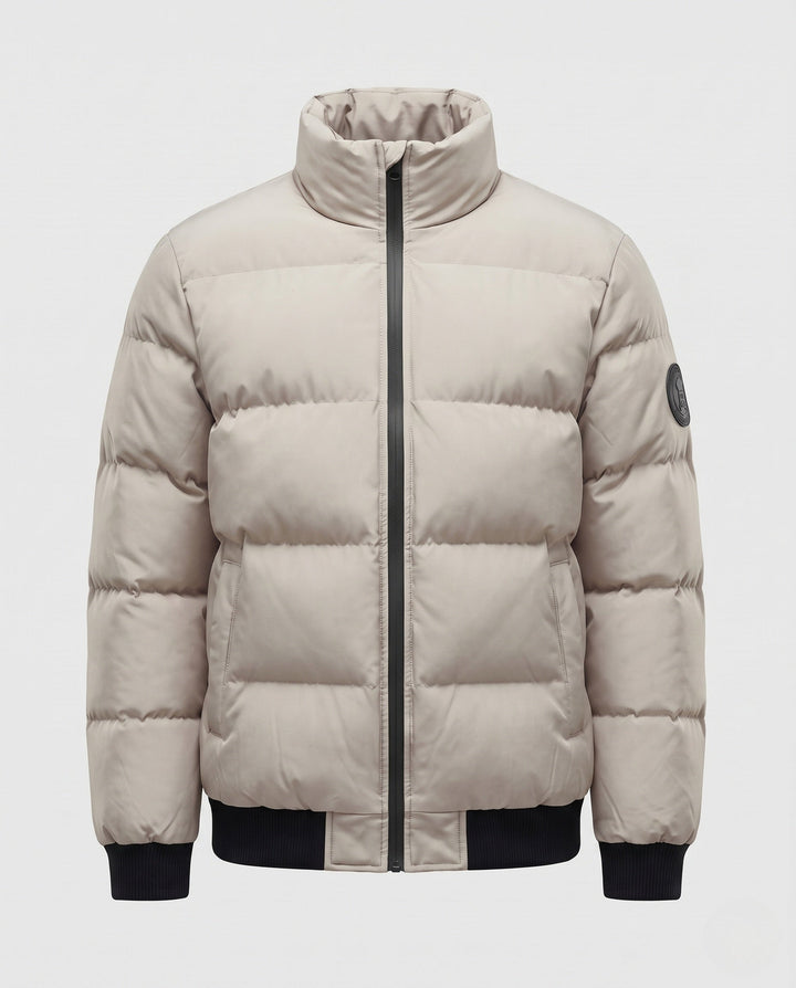 Men's short padded quilted jacket with high stand-up collar, ribbed cuffs and sleeve patch Hudson & Parker