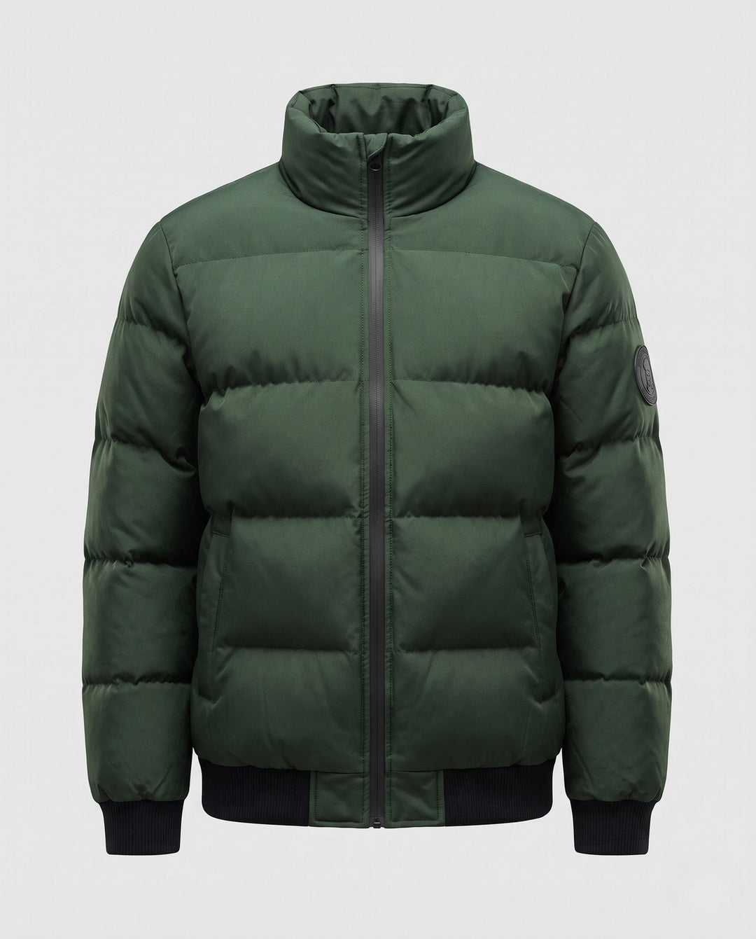 Men's short padded quilted jacket with high stand-up collar, ribbed cuffs and sleeve patch Hudson & Parker