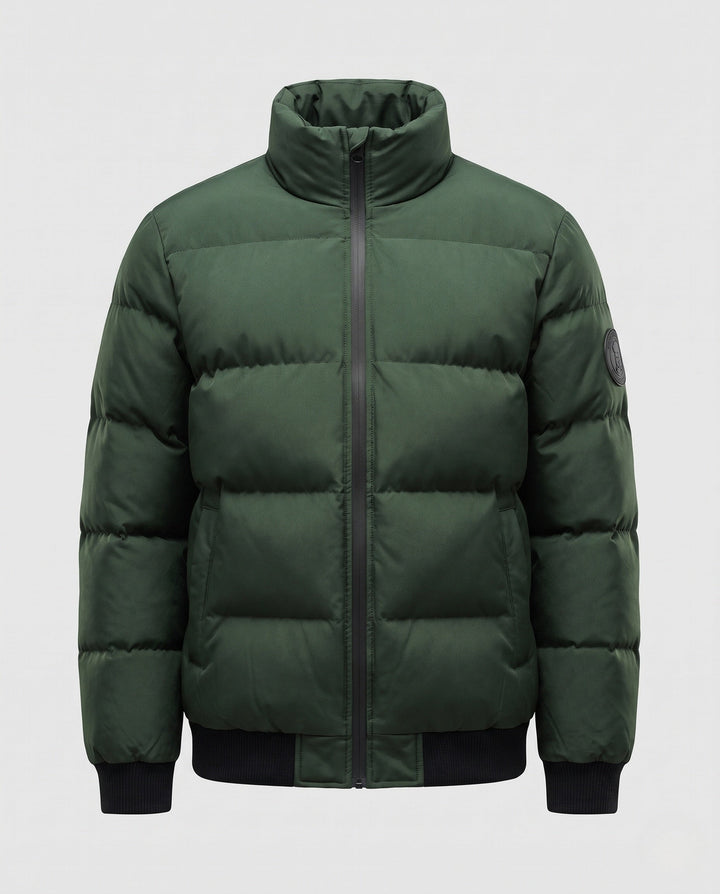 Men's short padded quilted jacket with high stand-up collar, ribbed cuffs and sleeve patch Hudson & Parker