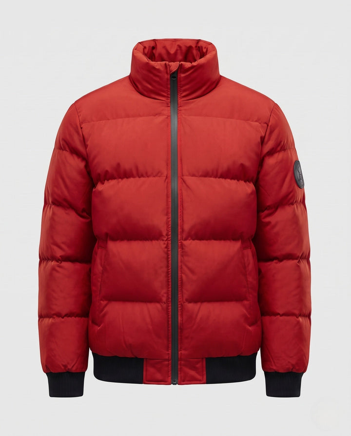 Men's short padded quilted jacket with high stand-up collar, ribbed cuffs and sleeve patch Hudson & Parker