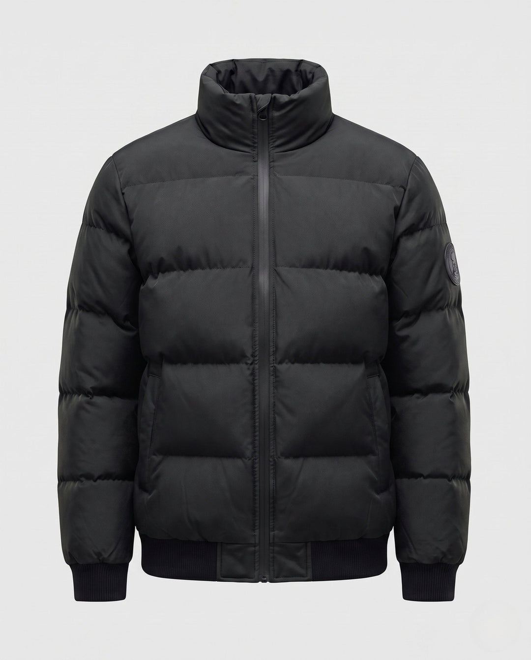 Men's short padded quilted jacket with high stand-up collar, ribbed cuffs and sleeve patch Hudson & Parker