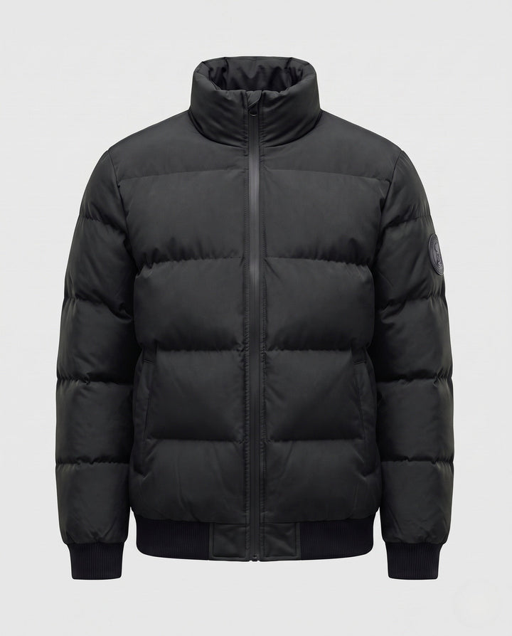 Men's short padded quilted jacket with high stand-up collar, ribbed cuffs and sleeve patch Hudson & Parker