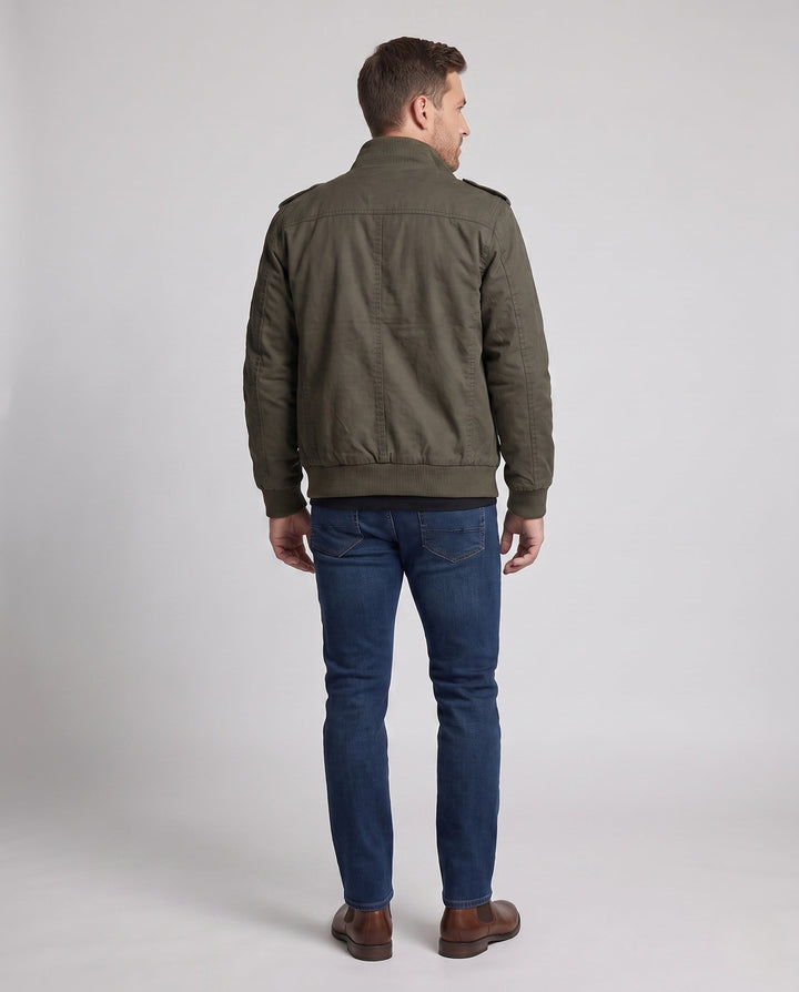 Men's short-cut pilot jacket made of canvas with hidden thermal lining and shoulder epaulets Hudson & Parker
