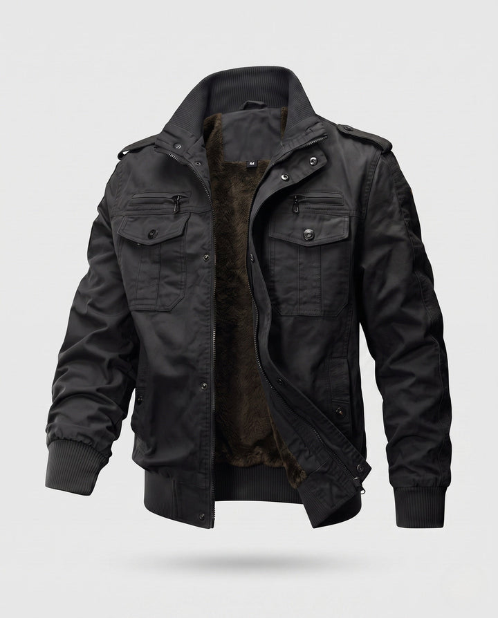 Men's short-cut pilot jacket made of canvas with hidden thermal lining and shoulder epaulets Hudson & Parker