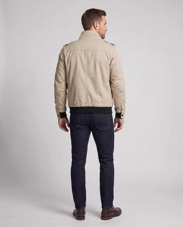 Men's Short Blouson Canvas Field Blouson in Utility Style with High-Rise Stand-Up Collar Hudson & Parker