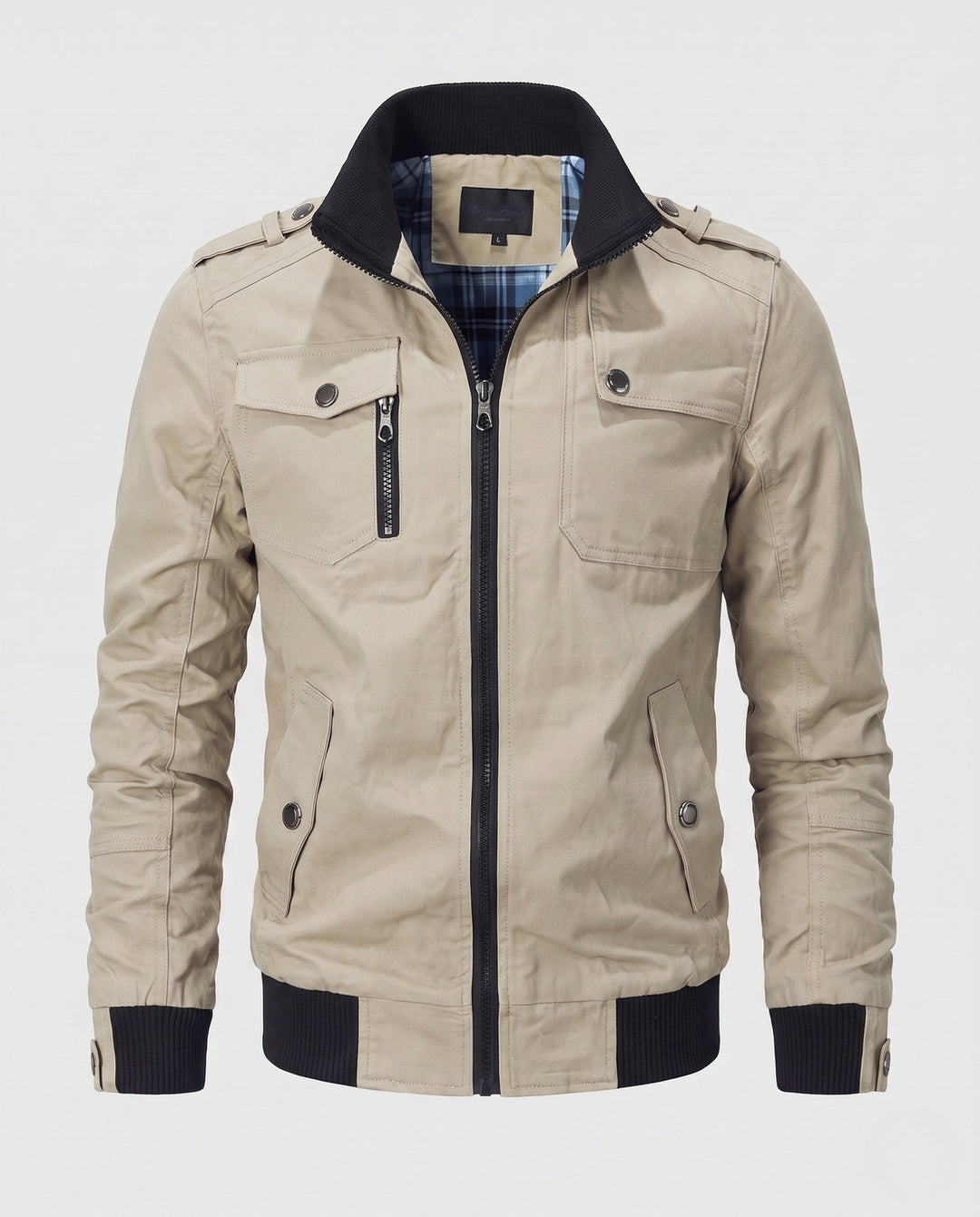 Men's Short Blouson Canvas Field Blouson in Utility Style with High-Rise Stand-Up Collar Hudson & Parker