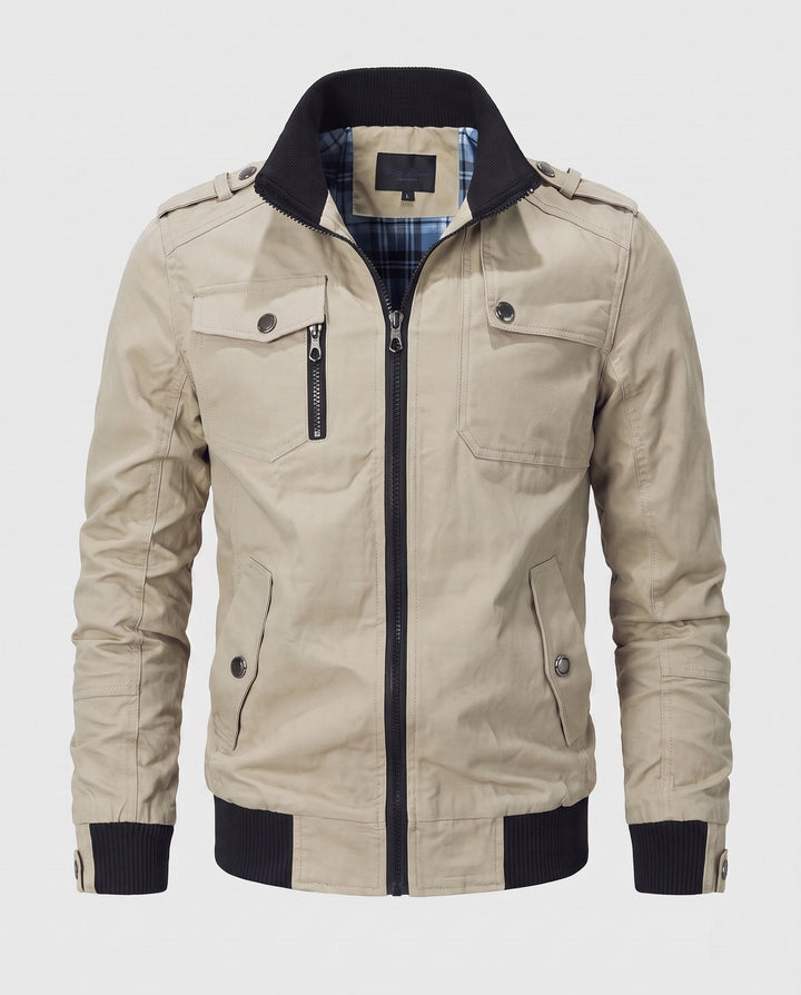 Men's Short Blouson Canvas Field Blouson in Utility Style with High-Rise Stand-Up Collar Hudson & Parker