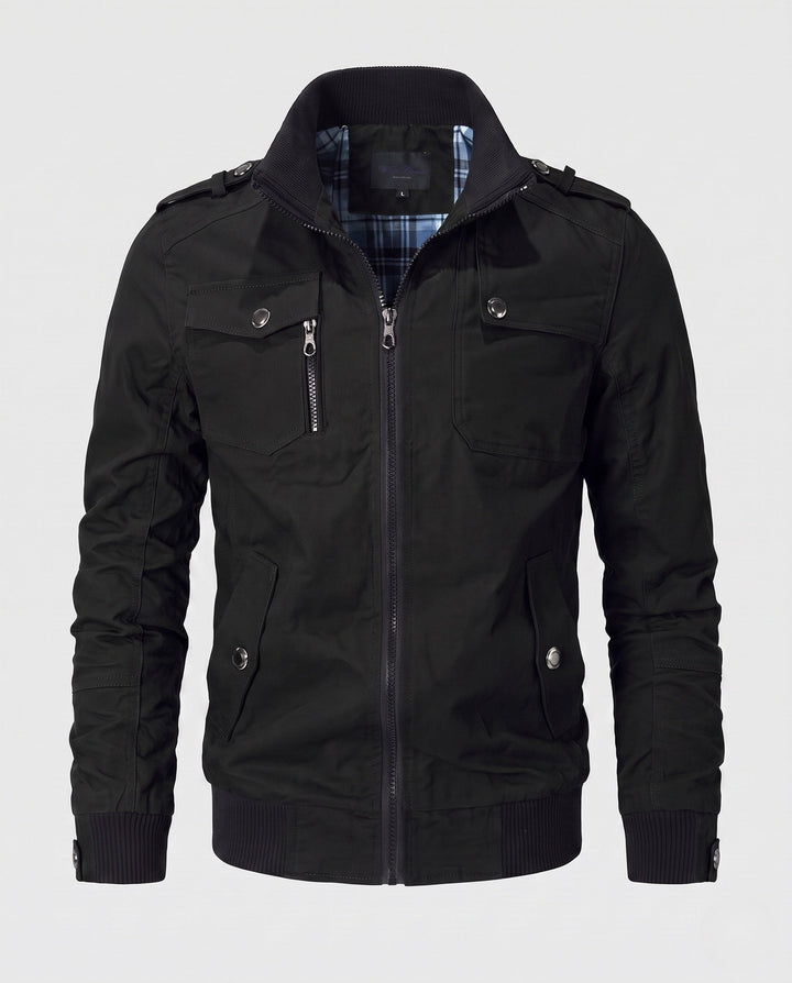 Men's Short Blouson Canvas Field Blouson in Utility Style with High-Rise Stand-Up Collar Hudson & Parker