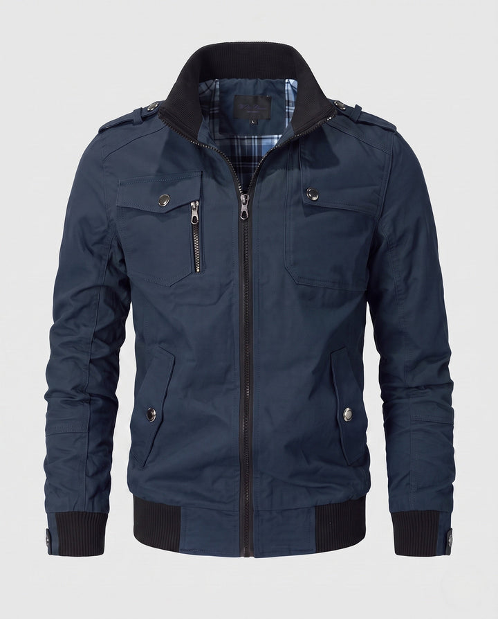 Men's Short Blouson Canvas Field Blouson in Utility Style with High-Rise Stand-Up Collar Hudson & Parker