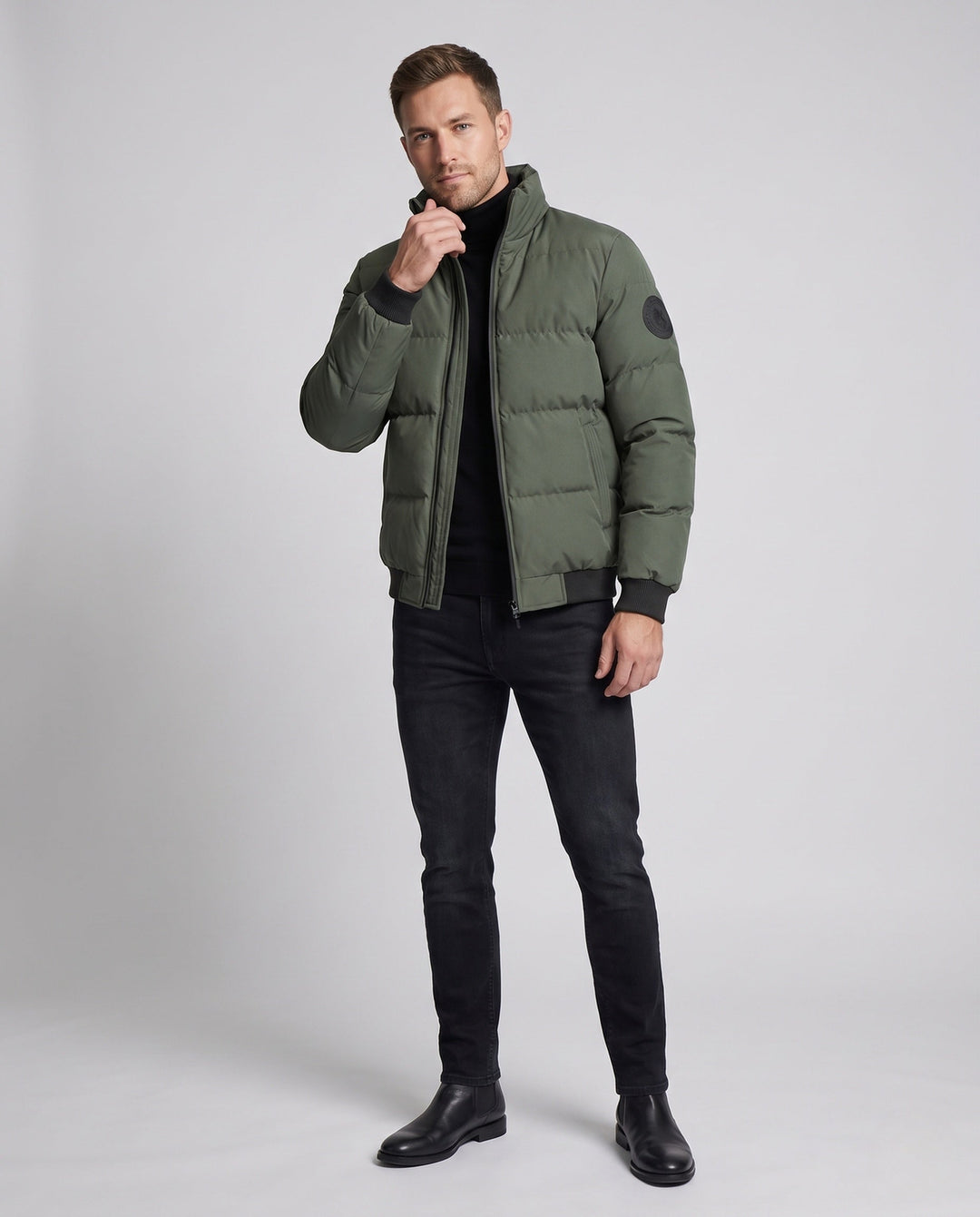 Men's short blouson in quilted puffer look with windproof outer layer and ribbed finishes Hudson & Parker