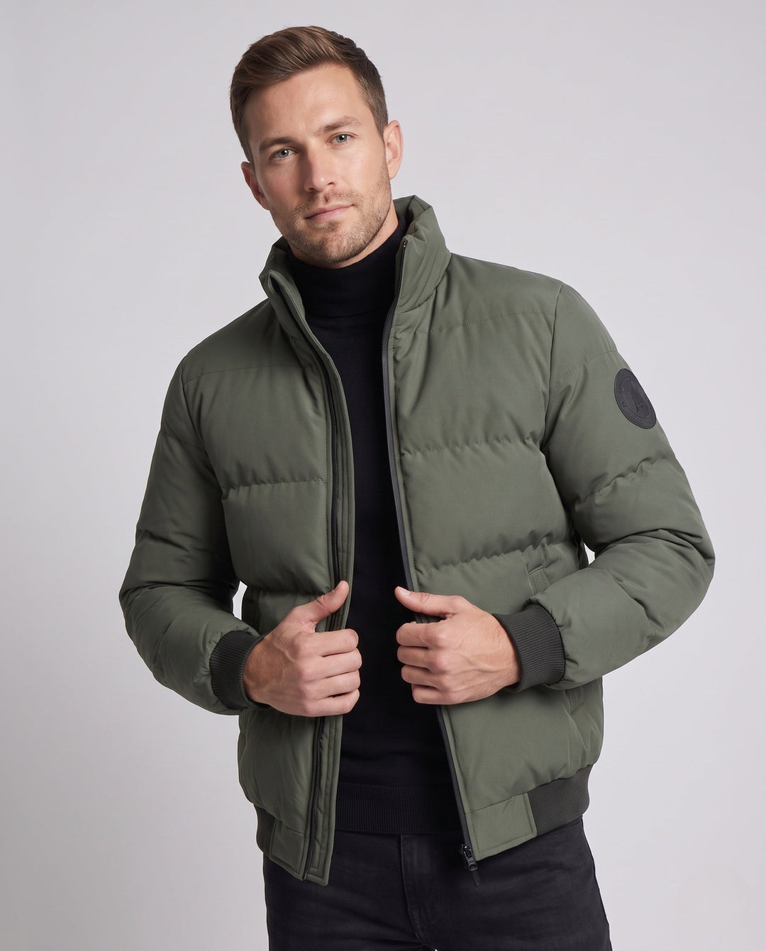 Men's short blouson in quilted puffer look with windproof outer layer and ribbed finishes Hudson & Parker