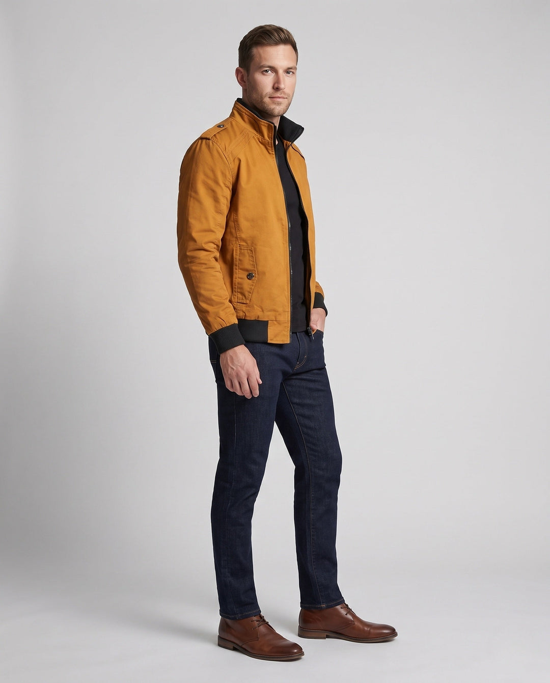 Men's short jacket with teddy lining, zipper, and shoulder flaps Hudson & Parker