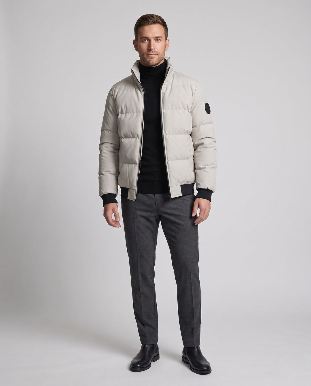 Men's Short Parka Style Puffer Jacket with Windproof Outer Layer and Ribbed Cuffs Hudson & Parker