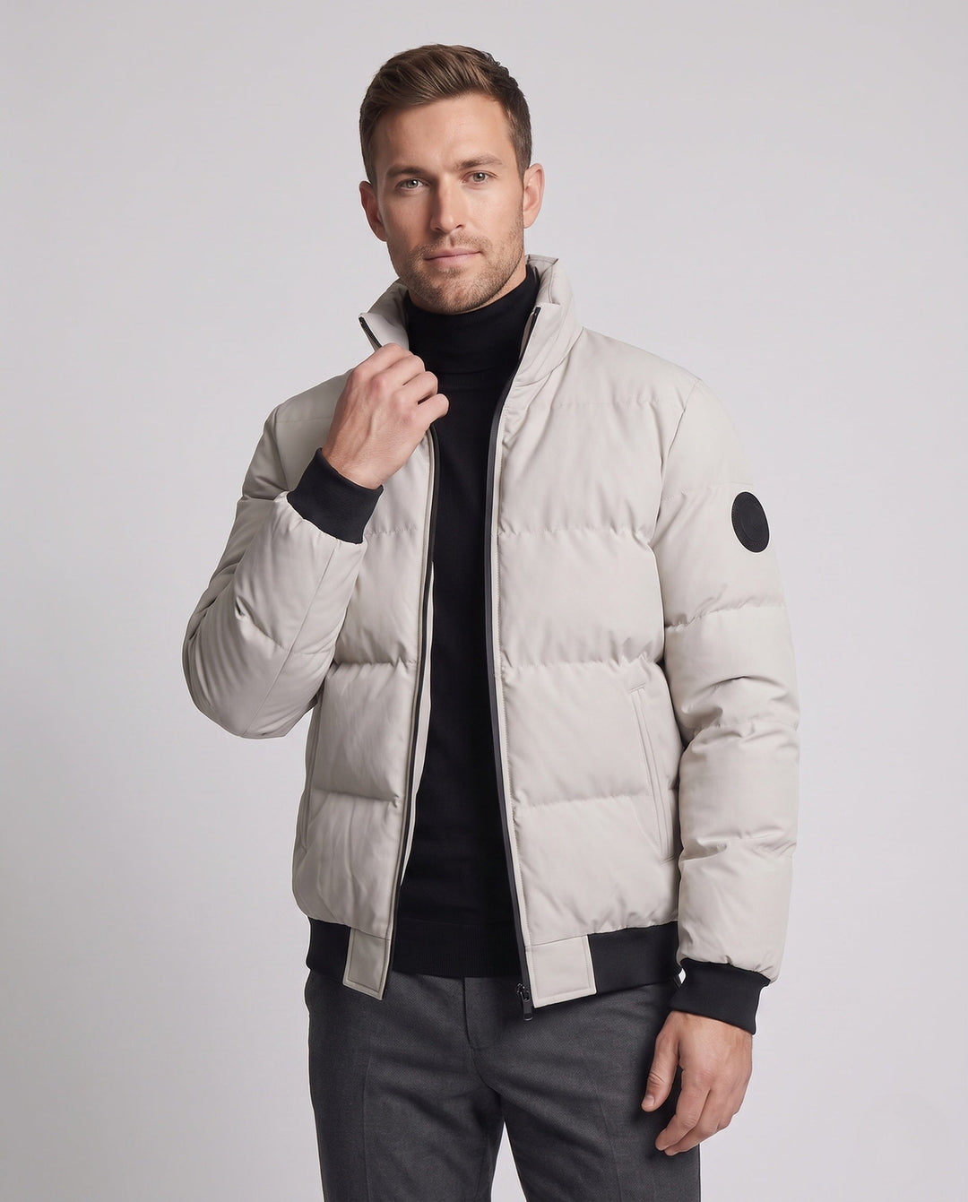 Men's Short Parka Style Puffer Jacket with Windproof Outer Layer and Ribbed Cuffs Hudson & Parker