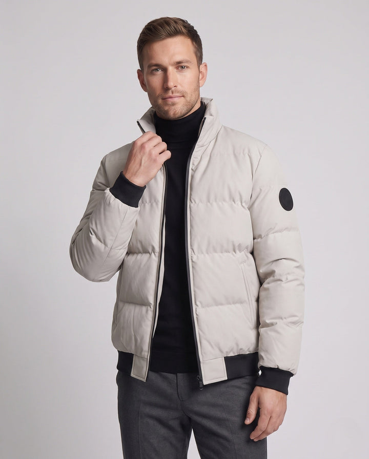 Men's Short Parka Style Puffer Jacket with Windproof Outer Layer and Ribbed Cuffs Hudson & Parker
