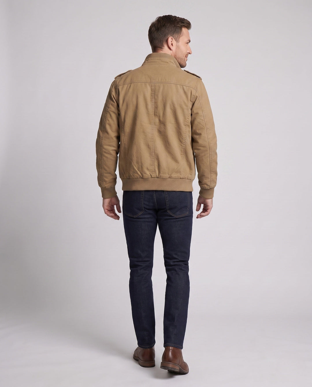 Men's Short-Cut Canvas Blouson with Stand-Up Collar and Multi-Function Pockets Hudson & Parker