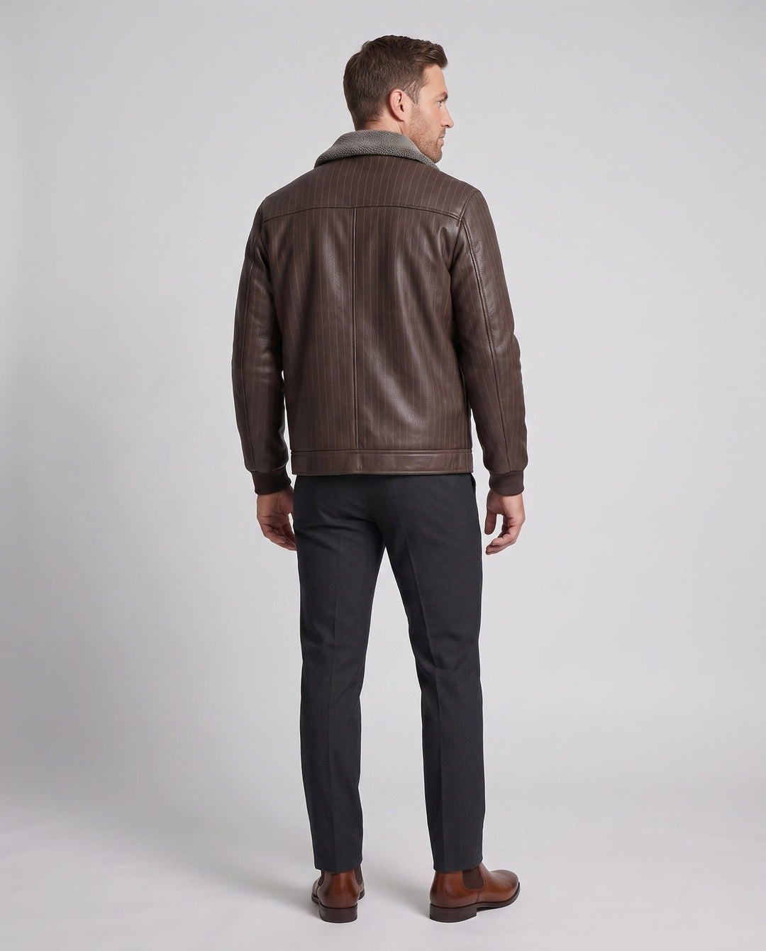 Men's faux leather blouson with pinstripe look and teddy lining Hudson & Parker